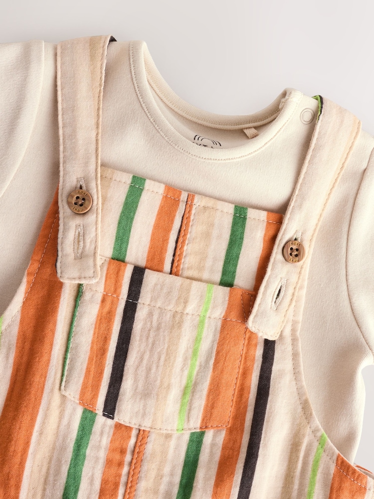 Rust Stripe Baby Woven Dungaree and Bodysuit Set (0mths-2yrs) - Image 5 of 9