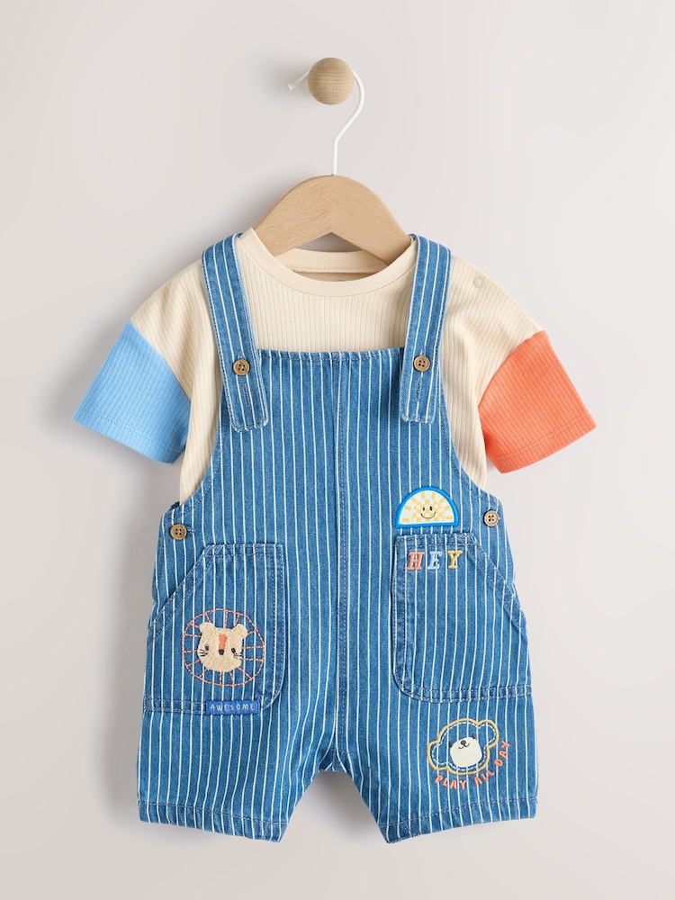 Denim Brights Baby Denim Dungaree and Bodysuit Set (0mths-2yrs) - Image 1 of 10