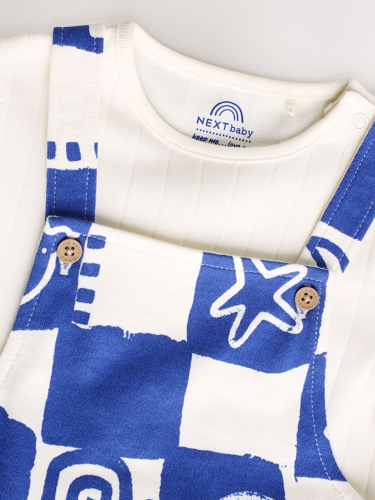 Blue Checkerboard Jersey 100% Cotton Dungaree and Bodysuit Baby Set (0mths-2yrs) - Image 4 of 8