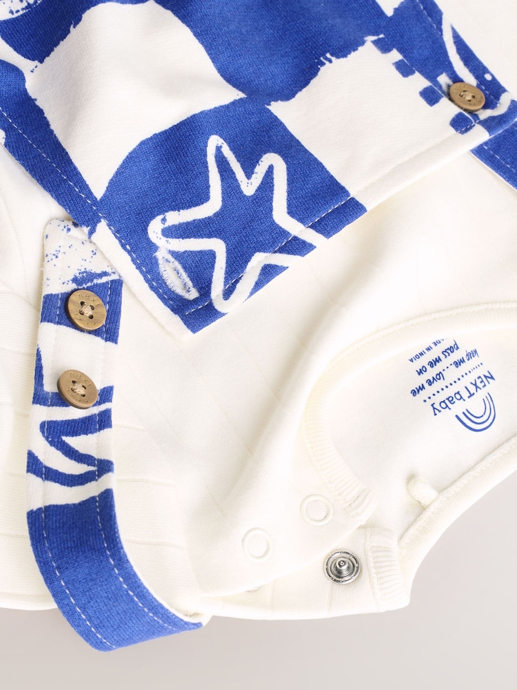 Blue Checkerboard Jersey 100% Cotton Dungaree and Bodysuit Baby Set (0mths-2yrs) - Image 5 of 8