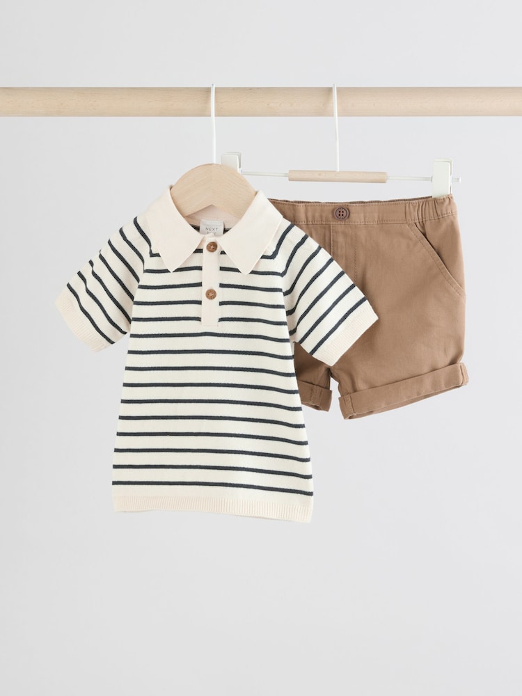 Navy/Camel Baby Knitted Top and Short Set (0mths-2yrs) - Image 1 of 9