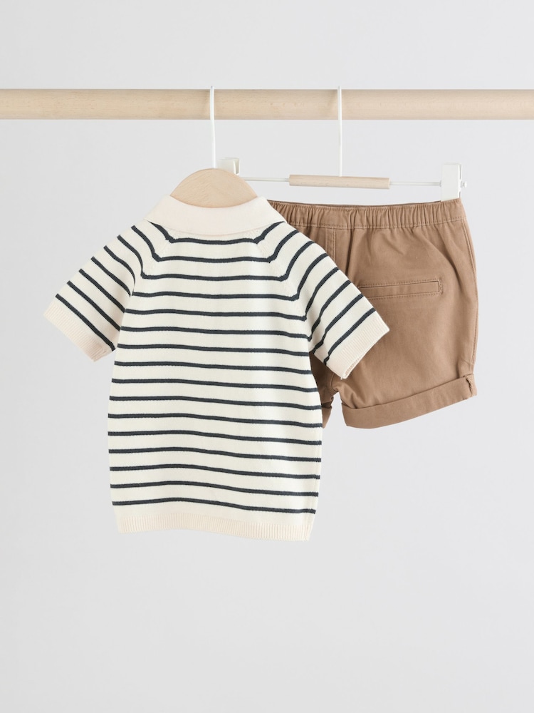 Navy/Camel Baby Knitted Top and Short Set (0mths-2yrs) - Image 2 of 9