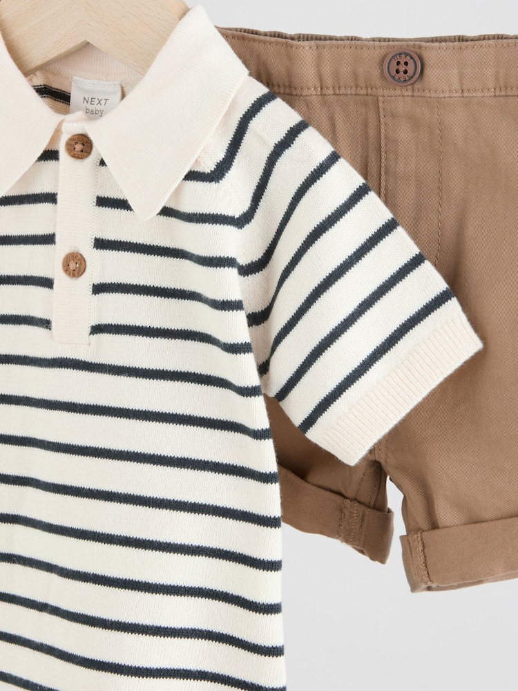 Navy/Camel Baby Knitted Top and Short Set (0mths-2yrs) - Image 7 of 9