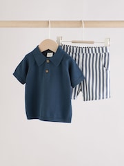 Navy Stripe Baby Knitted Top and Short Set (0mths-2yrs) - Image 1 of 11