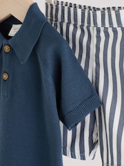 Navy Stripe Baby Knitted Top and Short Set (0mths-2yrs) - Image 7 of 11