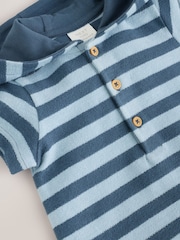 Blue Stripe Baby Sweat 100% Cotton Romper - Image 4 of 7