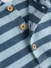 Blue Stripe Baby Sweat 100% Cotton Romper - Image 6 of 7