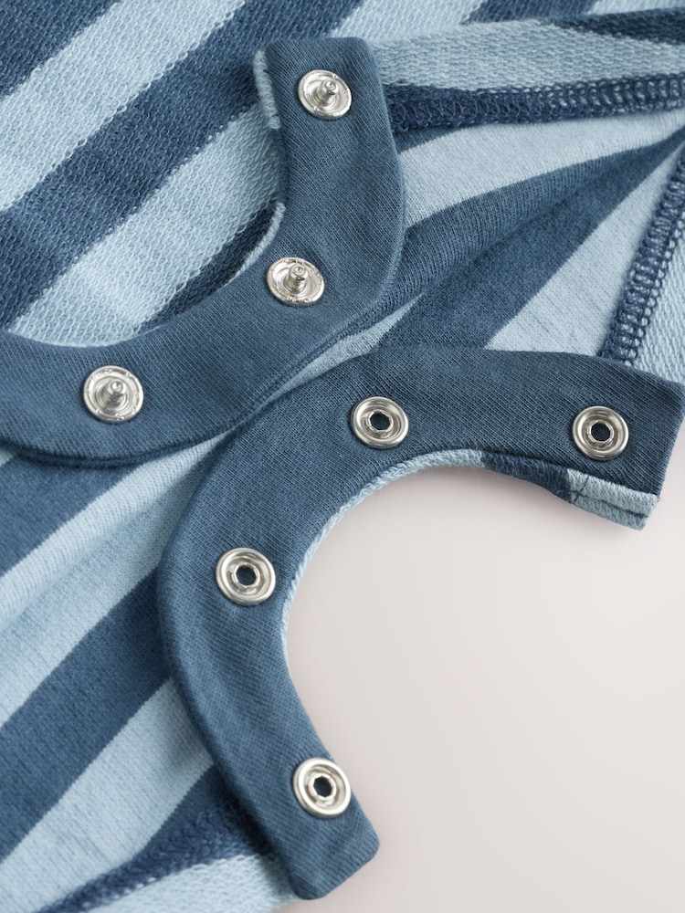 Blue Stripe Baby Sweat 100% Cotton Romper - Image 7 of 7