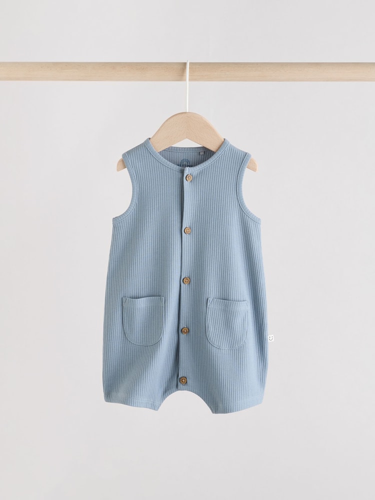 Blue/Grey Baby 100% Cotton Vest Rompers 3 Pack - Image 3 of 11