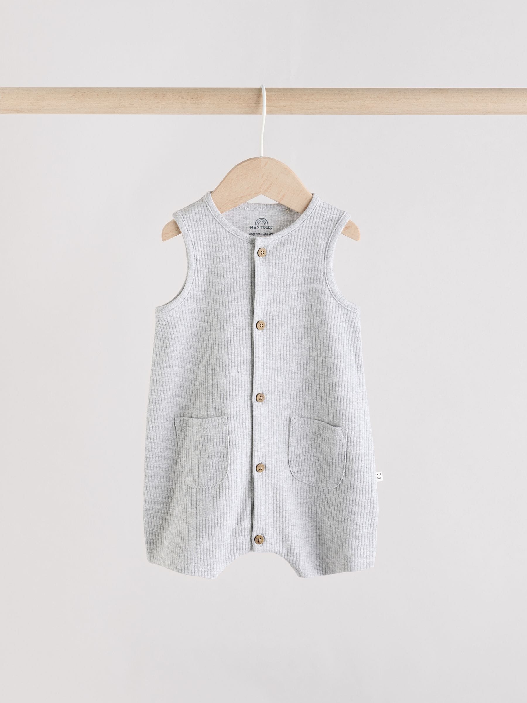 Buy Blue/Grey Baby 100% Cotton Vest Rompers 3 Pack from Next Oman
