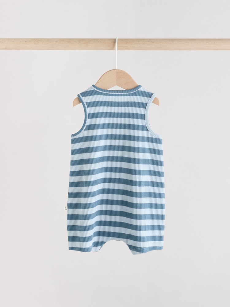 Blue/Grey Baby 100% Cotton Vest Rompers 3 Pack - Image 6 of 11