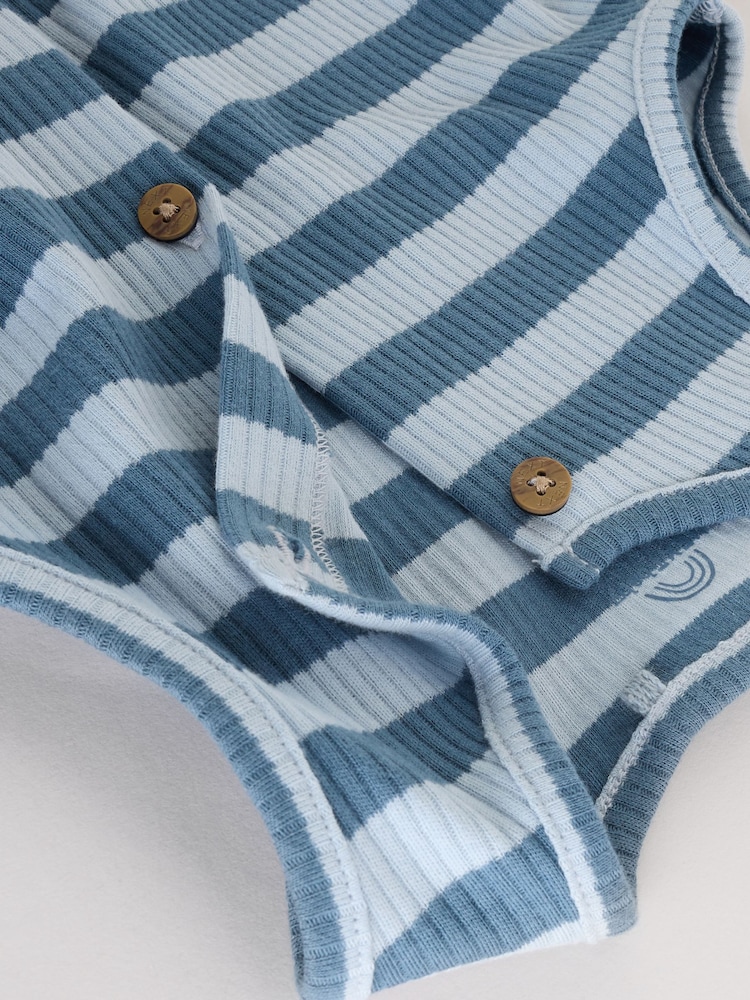 Blue/Grey Baby 100% Cotton Vest Rompers 3 Pack - Image 8 of 11