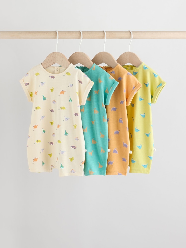 Multi 100% Cotton Baby Rompers 4 Pack - Image 1 of 1