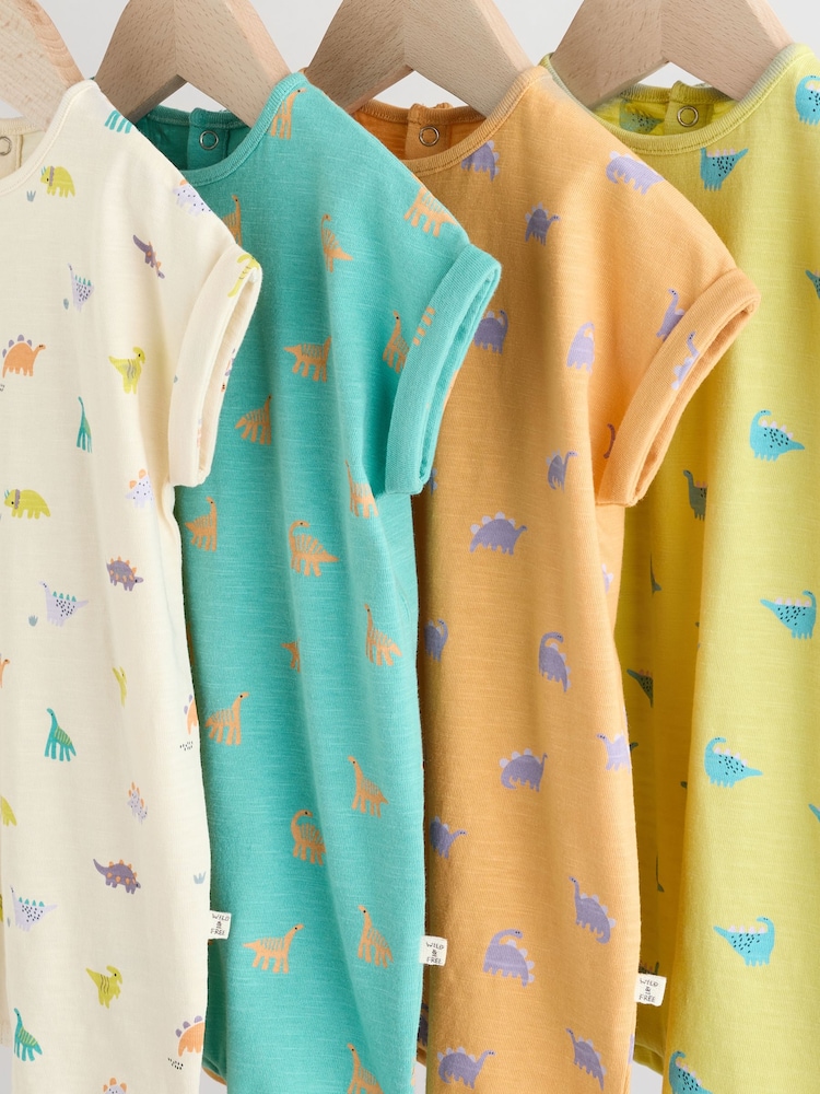 Multi 100% Cotton Baby Rompers 4 Pack - Image 8 of 13