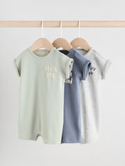 Blue/Grey Baby Rompers 3 Pack - Image 1 of 4