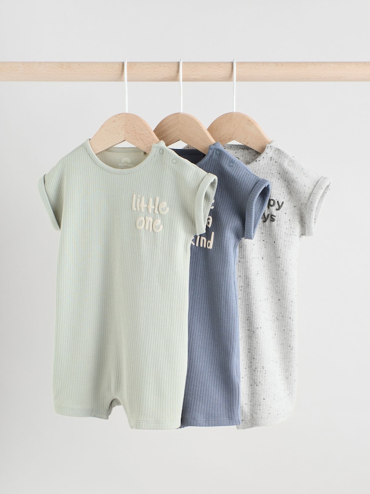 Blue/Grey Baby Rompers 3 Pack - Image 1 of 4