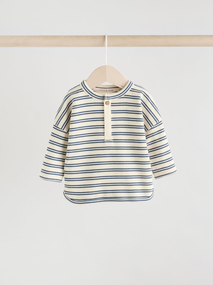 Blue/Cream Stripe Baby Top and Shorts Set - Image 2 of 11