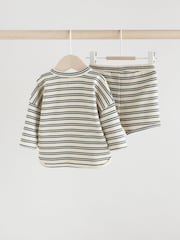Blue/Cream Stripe Baby Top and Shorts Set - Image 4 of 11
