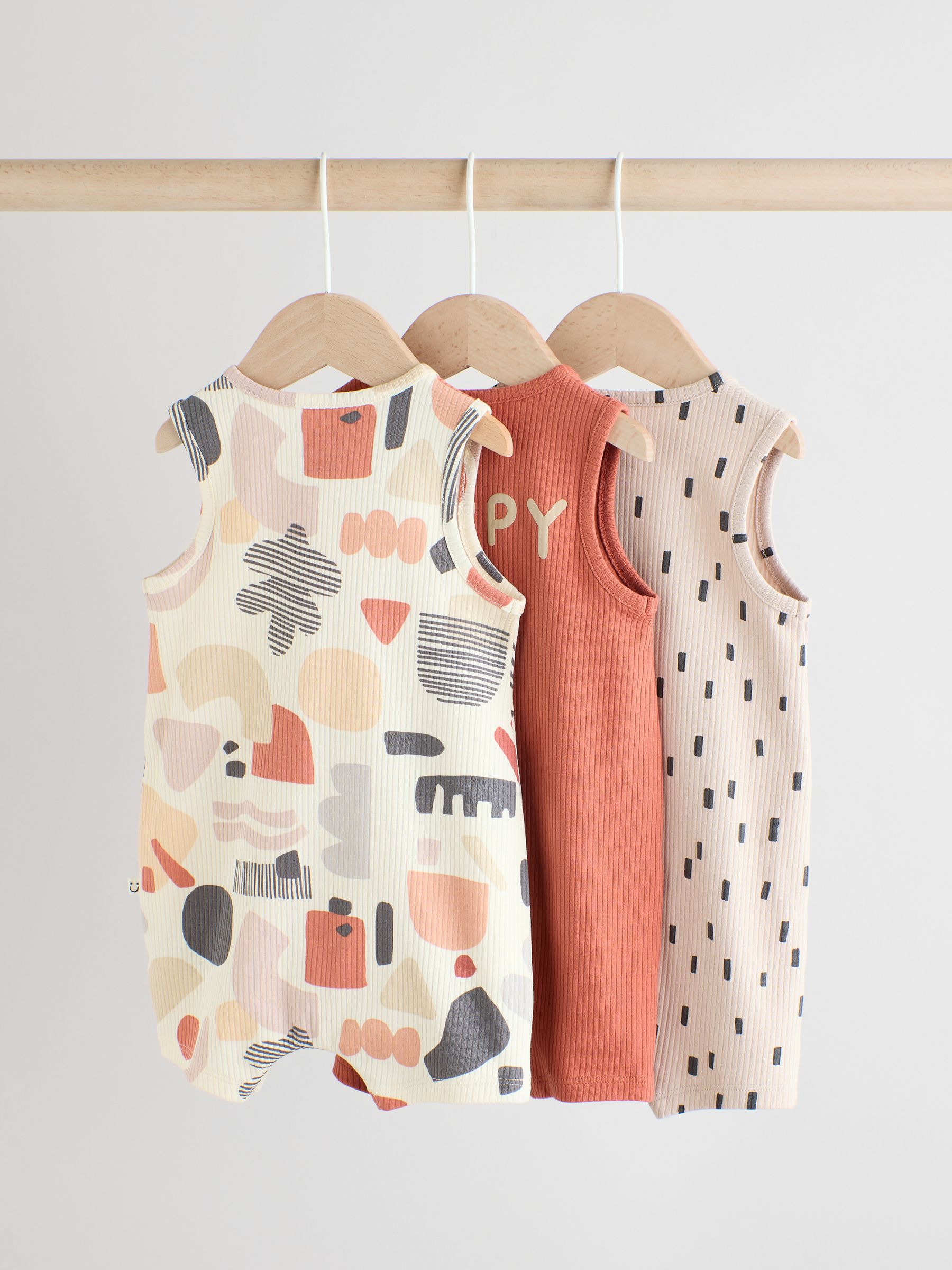 Buy Neutral Baby 100% Cotton Vest Rompers 3 Pack from Next USA