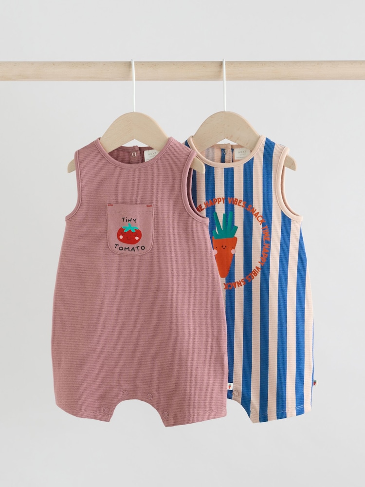 Multi Baby 100% Cotton Rompers 2 Pack - Image 1 of 10