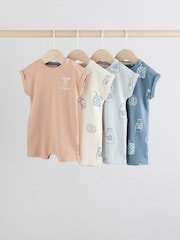 Blue 100% Cotton Baby Rompers 4 Pack - Image 1 of 1