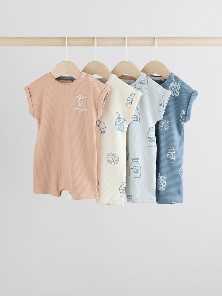 Blue 100% Cotton Baby Rompers 4 Pack - Image 1 of 1