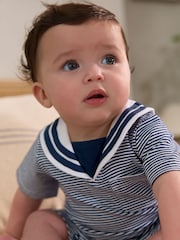 Navy/White Textured Baby Rompers 2 Pack - Image 12 of 13
