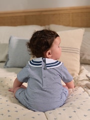 Navy/White Textured Baby Rompers 2 Pack - Image 13 of 13