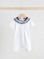 Navy/White Textured Baby Rompers 2 Pack - Image 3 of 13