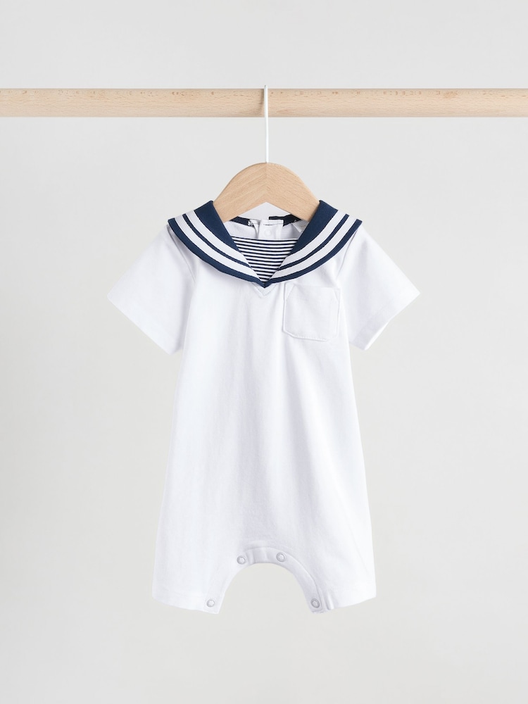 Navy/White Textured Baby Rompers 2 Pack - Image 3 of 13