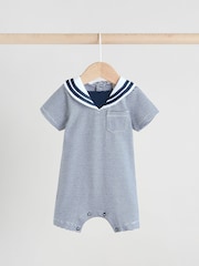 Navy/White Textured Baby Rompers 2 Pack - Image 4 of 13