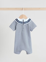 Navy/White Textured Baby Rompers 2 Pack - Image 5 of 13