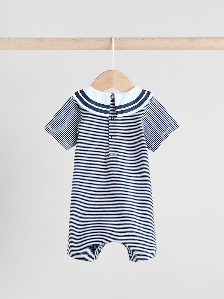 Navy/White Textured Baby Rompers 2 Pack - Image 5 of 13