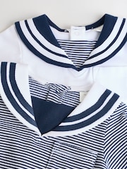 Navy/White Textured Baby Rompers 2 Pack - Image 6 of 13