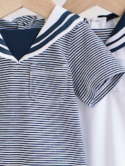 Navy/White Textured Baby Rompers 2 Pack - Image 7 of 13