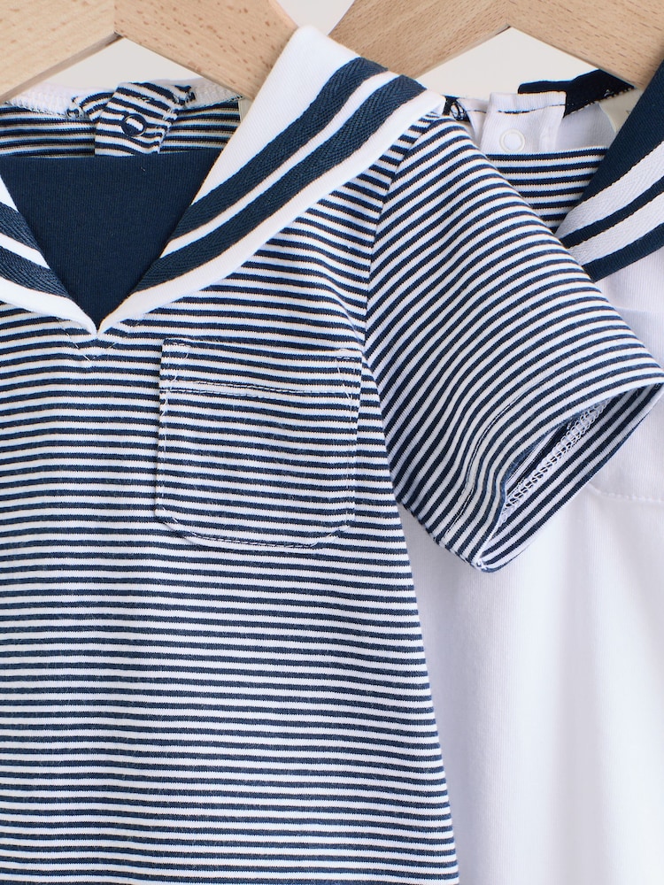 Navy/White Textured Baby Rompers 2 Pack - Image 7 of 13
