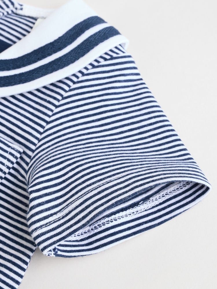 Navy/White Textured Baby Rompers 2 Pack - Image 8 of 13