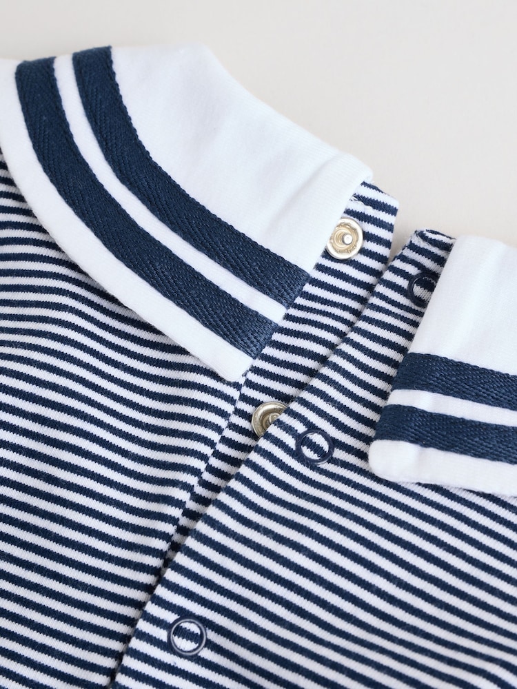 Navy/White Textured Baby Rompers 2 Pack - Image 9 of 13