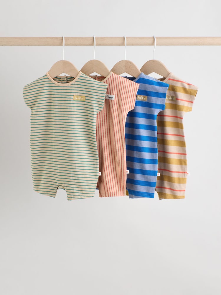 Bright 100% Cotton Baby Rompers 4 Pack - Image 1 of 14