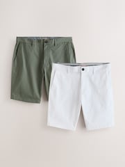 White/ Sage Green Slim Fit Stretch Chino Shorts 2 Pack - Image 1 of 14