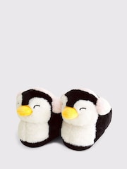 Abercrombie & Fitch Christmas Fluffy Penguin Black Slippers - Image 2 of 2