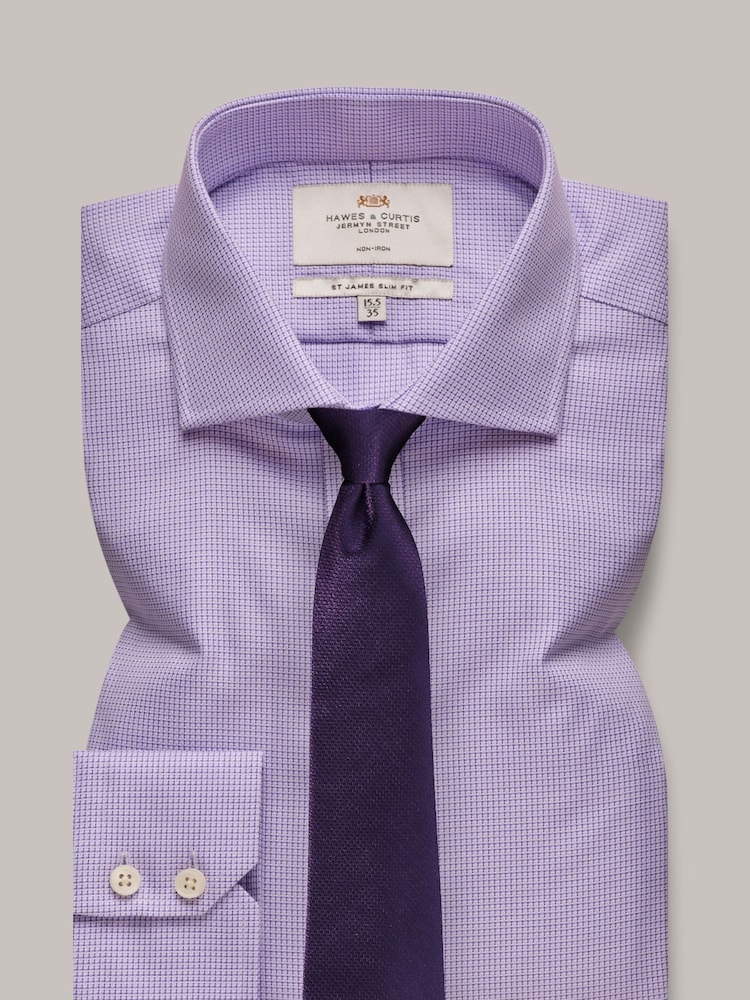 Hawes & Curtis Purple Fabric Interest 100% Cotton Shirt - Image 1 of 3