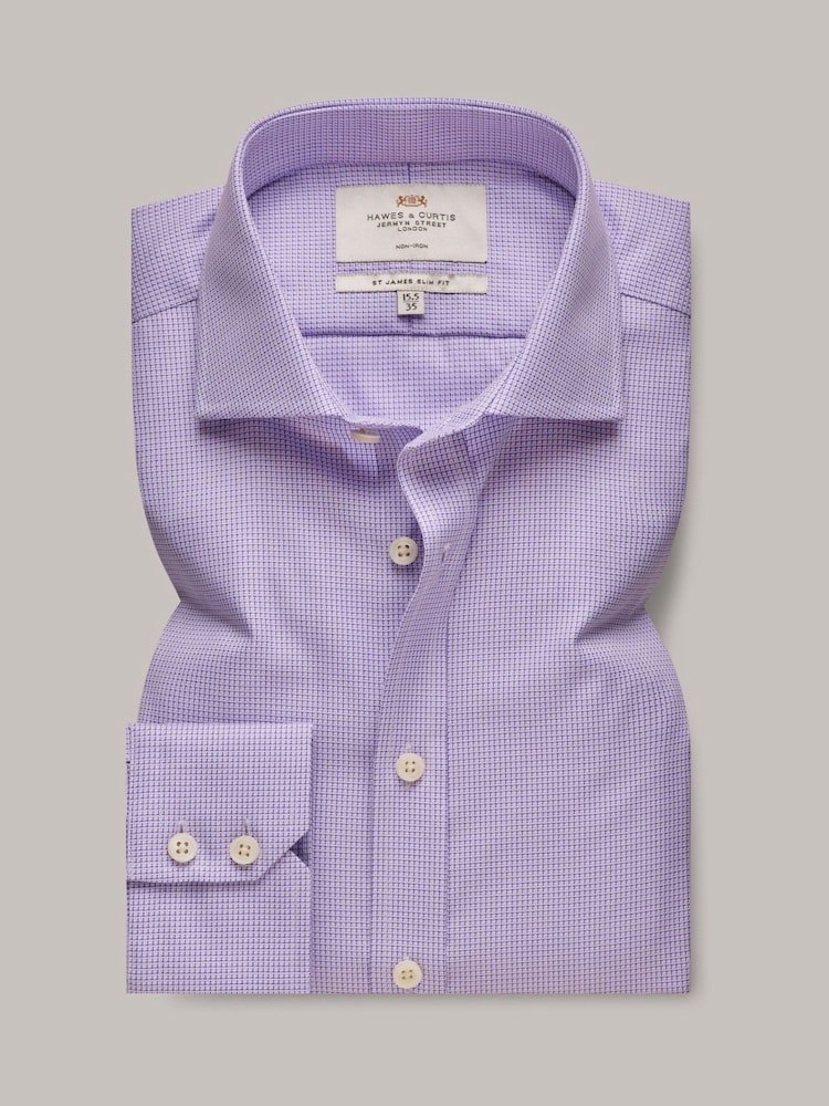 Hawes & Curtis Purple Fabric Interest 100% Cotton Shirt - Image 2 of 3