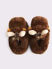 Abercrombie & Fitch Moose Fluffy Brown Slippers - Image 3 of 4