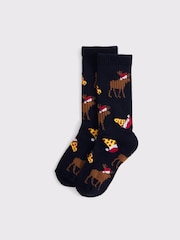 Abercrombie & Fitch Blue Christmas Print Socks - Image 1 of 2