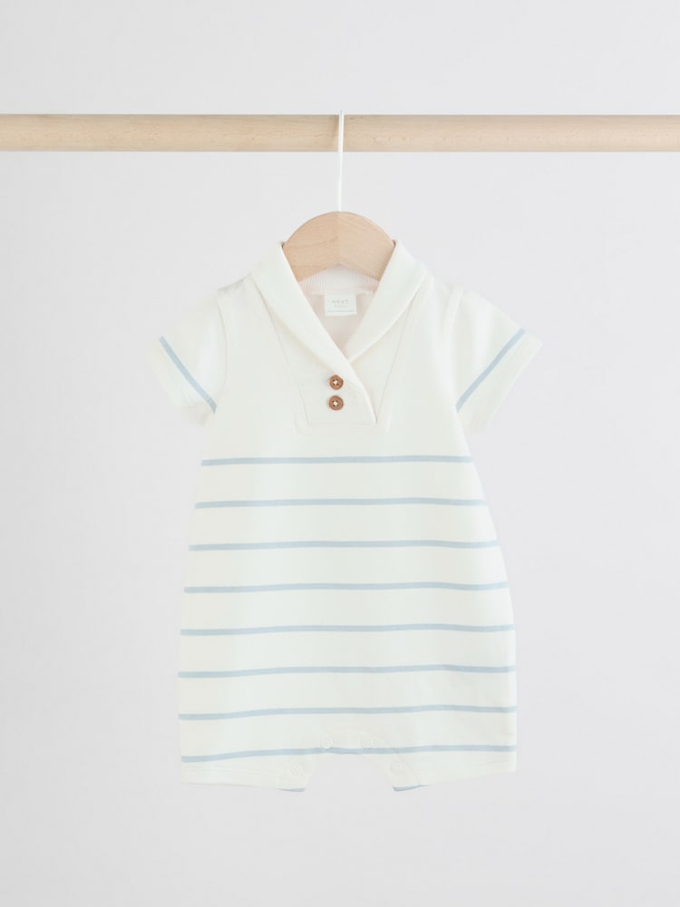 Blue/White Stripe Textured Baby Rompers 2 Pack - Image 3 of 8