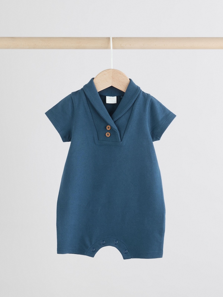 Blue/White Stripe Textured Baby Rompers 2 Pack - Image 4 of 8