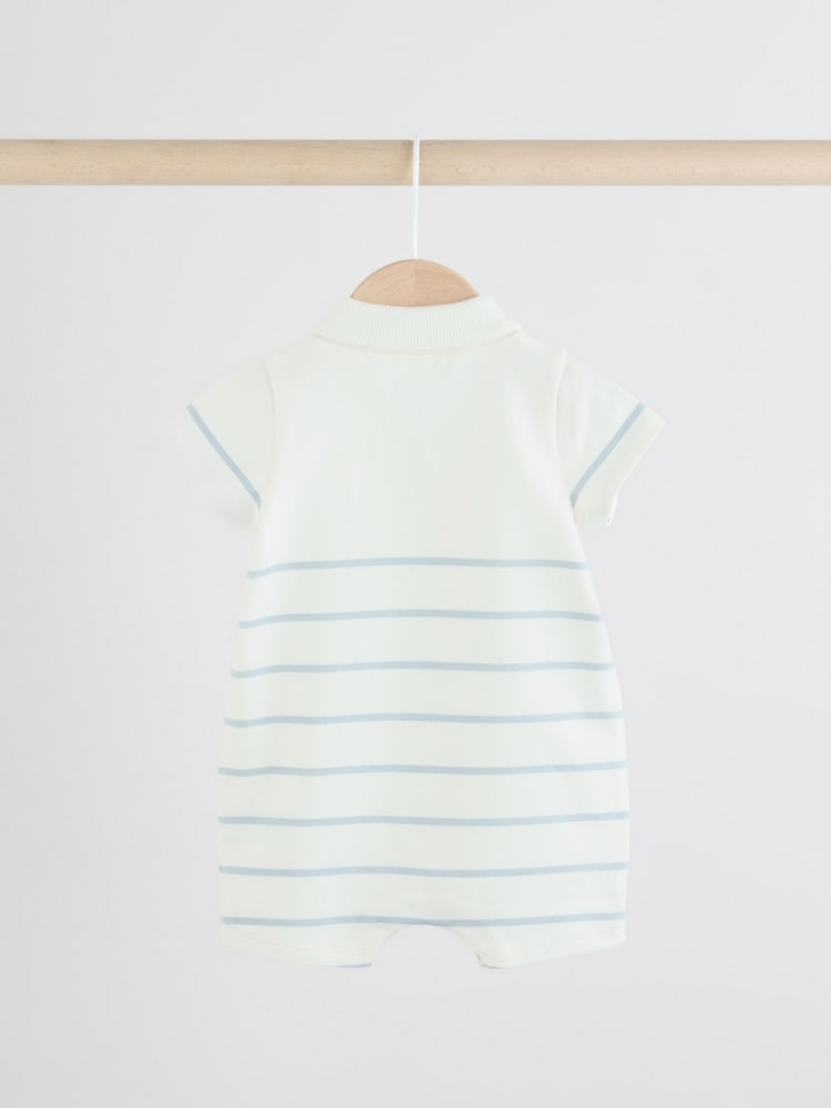 Blue/White Stripe Textured Baby Rompers 2 Pack - Image 5 of 8