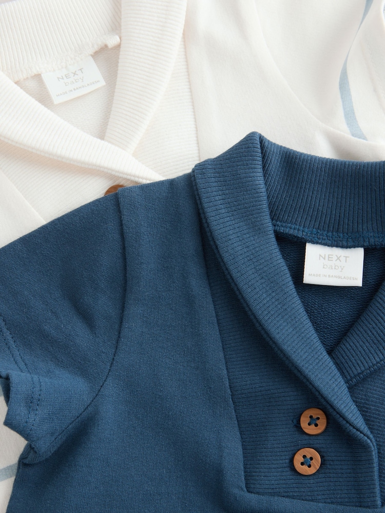 Blue/White Stripe Textured Baby Rompers 2 Pack - Image 7 of 8