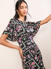 Friends Like These Black Satin Angel Sleeve Empire Midi Dress - Image 2 of 4